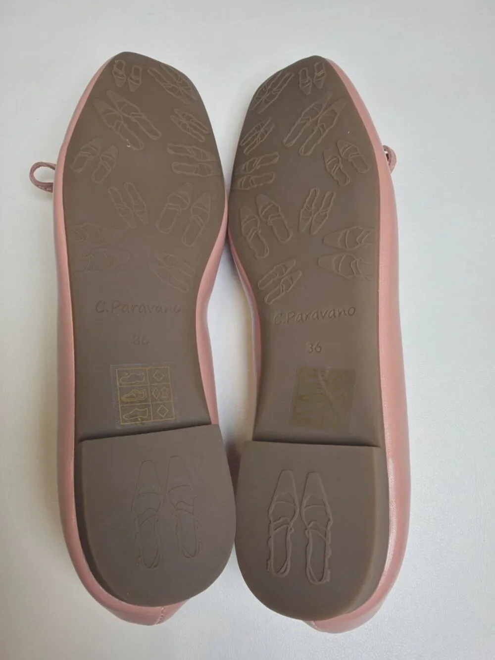 C. Paravano Pink Leather Bowknot Ballet Flats Square Toe, Size 5.5 NIB